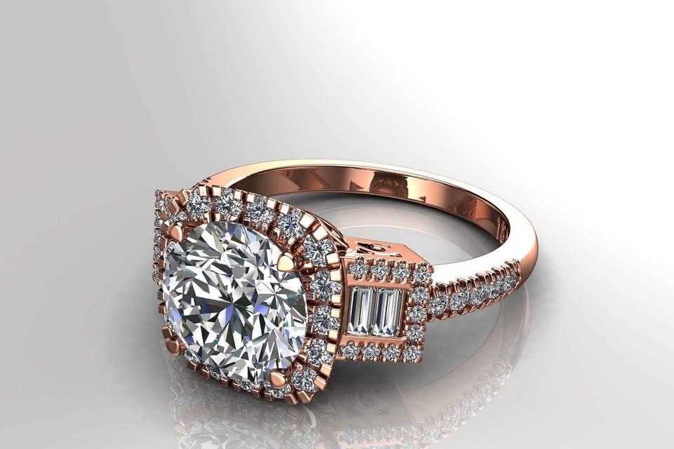 Charleston Alexander Jewelers Falls Church Virginia Custom Made Halo Emgagement Ring Rose Gold