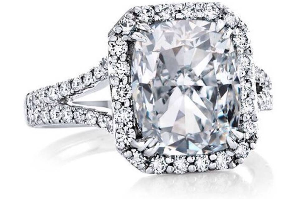 Charleston Alexander Jewelers Falls Church Virginia Custom Made Halo Engagement Ring Radiant Cut Diamond