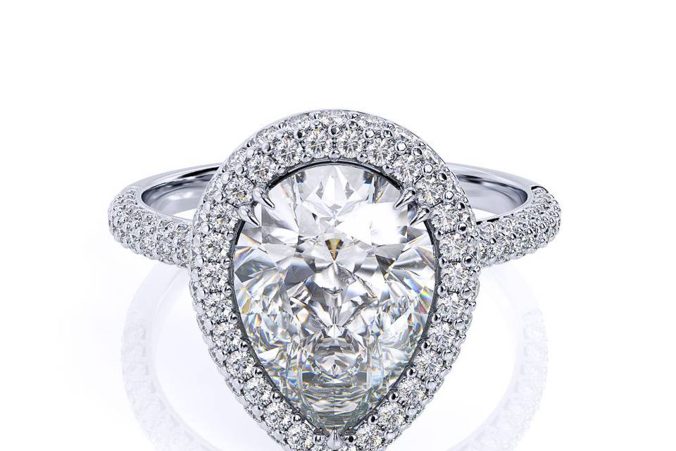 Charleston Alexander Jewelers Falls Church Virginia Custom Made Oear Shaped Diamond Halo Engagement Ring