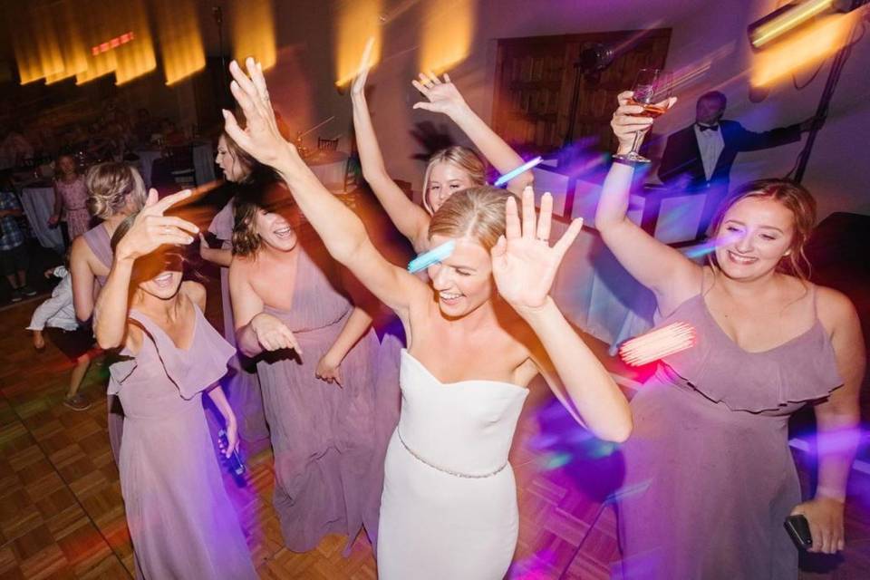 Wedding guests dancing