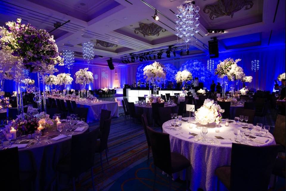 Transform your venue with lighting that compliments your style and pin lighting that illuminates your beautiful center pieces
