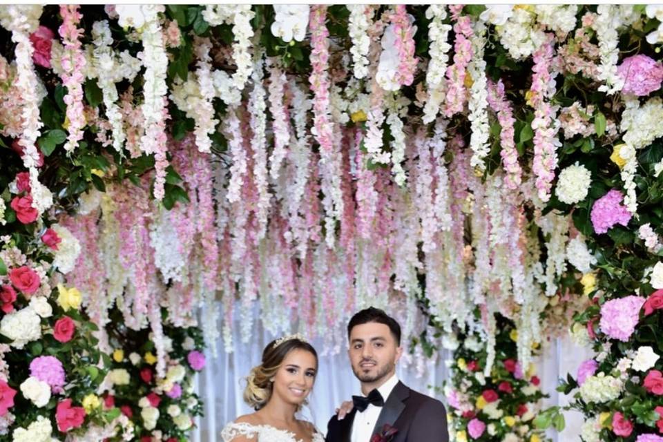 Newlyweds and floral decor