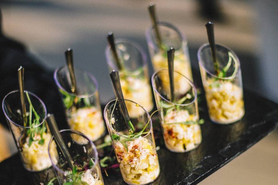 Appetizers served in mini glasses