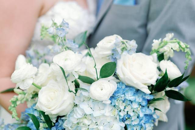 Blue and white