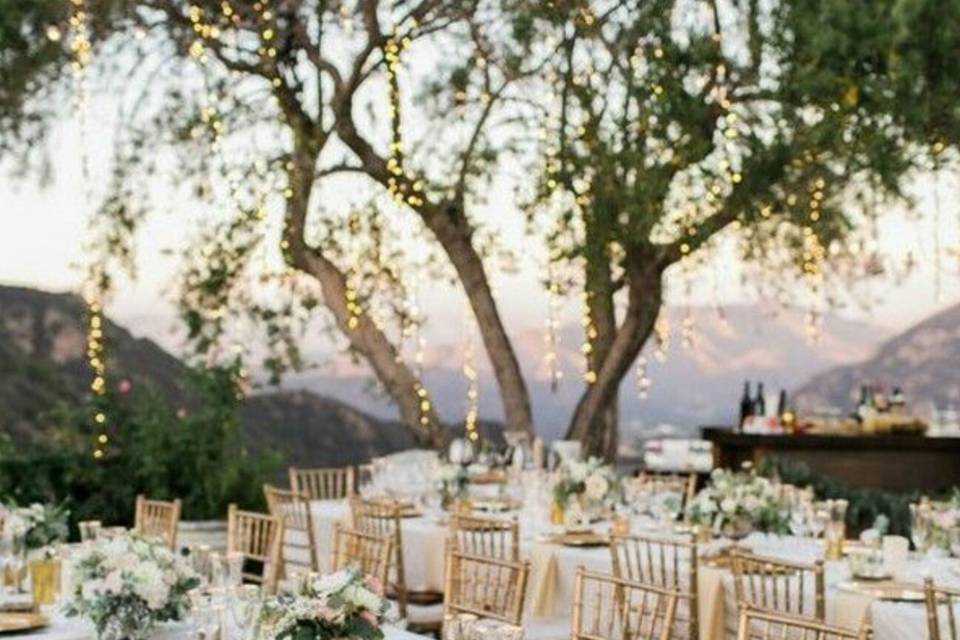 Outdoor reception with gold motif