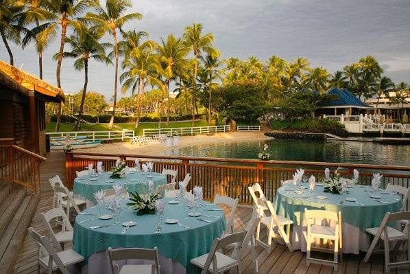 Table setup at lakeside reception