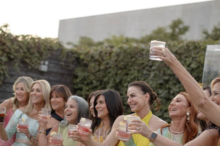 Bridesmaids in courtyard