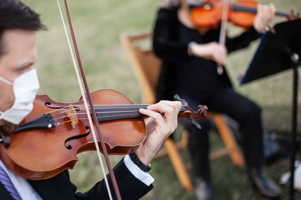 Masked-up violinist