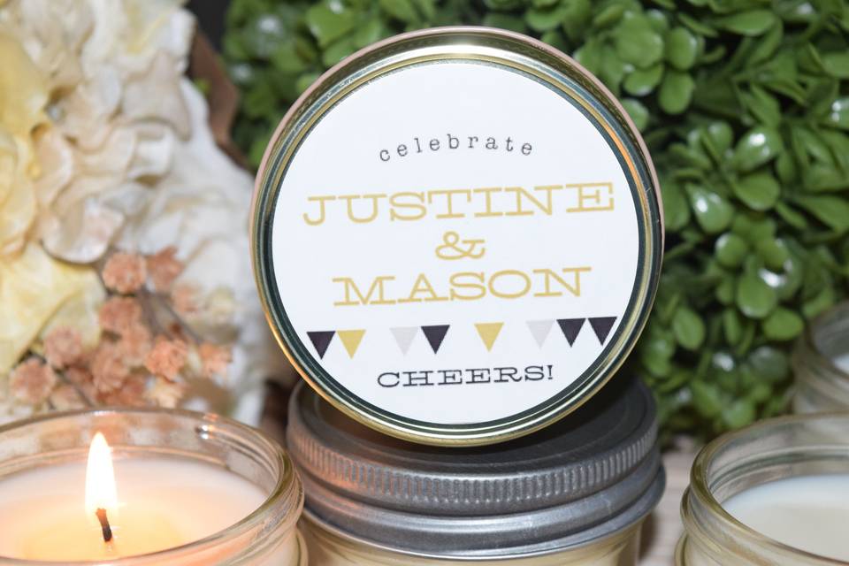 Modern Geometric Soy Candle Favor, $4.95 each. You receive 12 of our small jars. Customized with your desired text and choice of fragrance. Perfect gift to say thank you, save the date, 