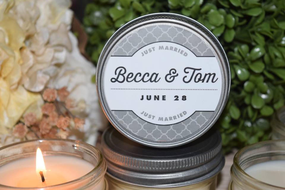 Morocco Design Soy Candle Favor, $4.95 each. Our all-natural, dye-free soy candles are hand-poured in the Peach State of Georgia! We use Eco-friendly soy wax, hemp wicks and phthalate-free fragrance oils. This 4oz  jar  is clean and simple in design, which allows for great flexibility in designing your favor gifts! All of our label options look amazing on these jars. They can be dressed-up even further with organza, ribbons, rhinestones and much more! This candle will burn for approximately 30 hours!