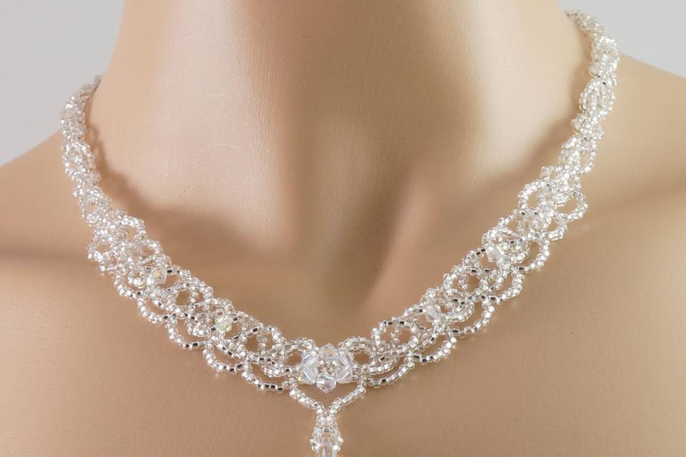 Victorian pendant necklace with Swarovski crystal, Swarovski crystal teardrop and silver Czech glass.