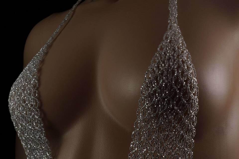 Stunning and unique beaded bridal lingerie.  No fabric backing! Structure is made with silver Czech glass alone. Very sensual and glamorous.