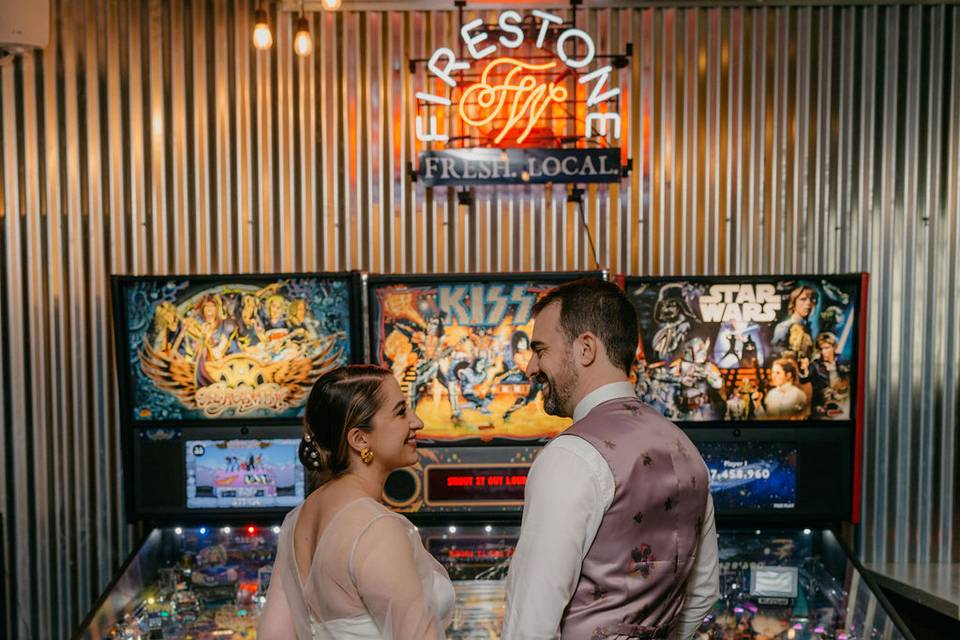 Bride & Groom with arcade game