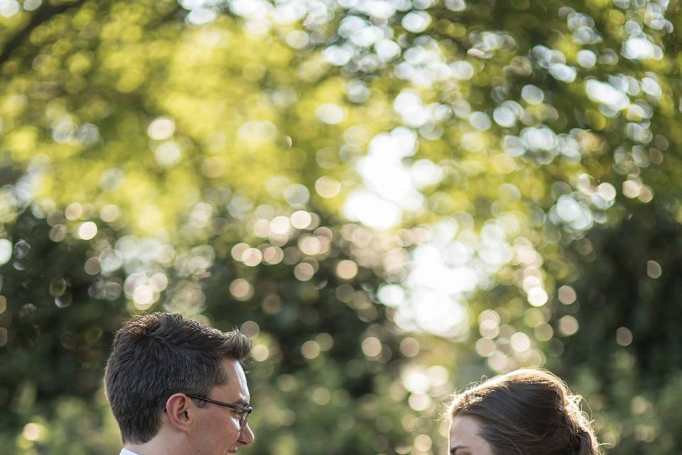 A tender and sweet moment as the bride and groom first look at each other.