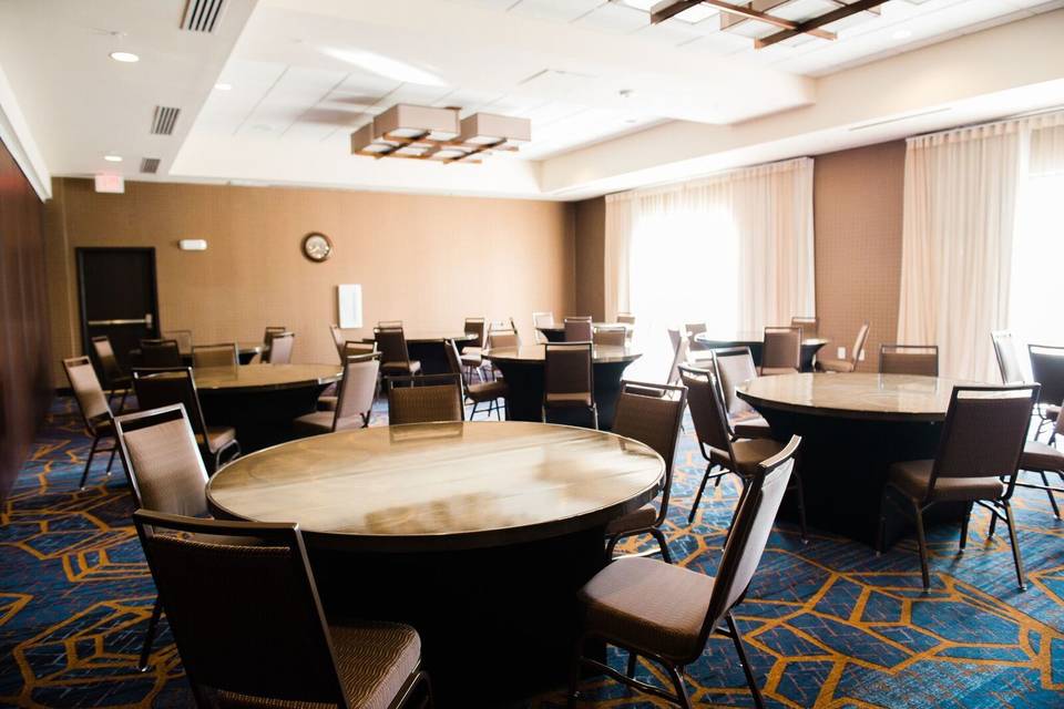 Meeting space with round tables