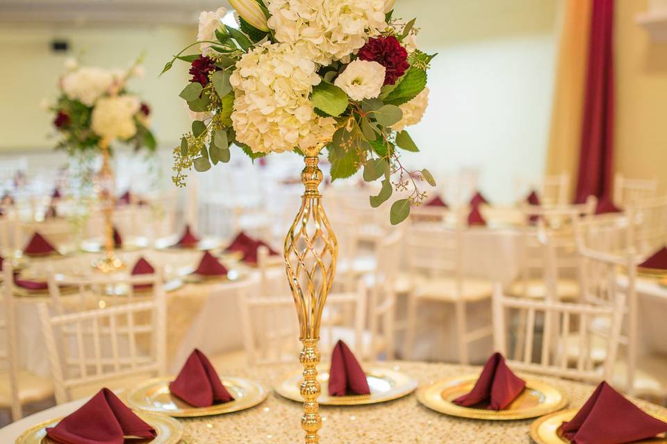 Table setup with flower centerpiece