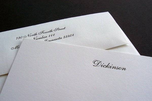 Classic letterpress-printed social stationery for the newlyweds, great for thank-you notes and continued use over the years.