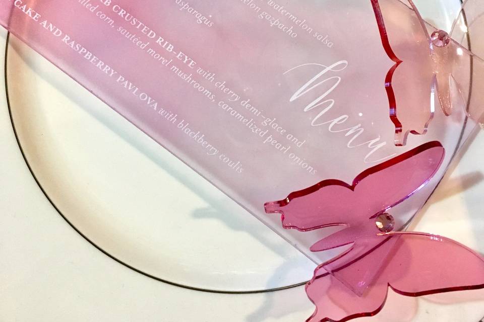 Pink acrylic butterfly menu