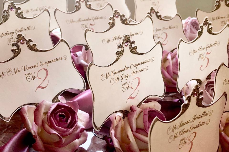 Paper rose seating cards
