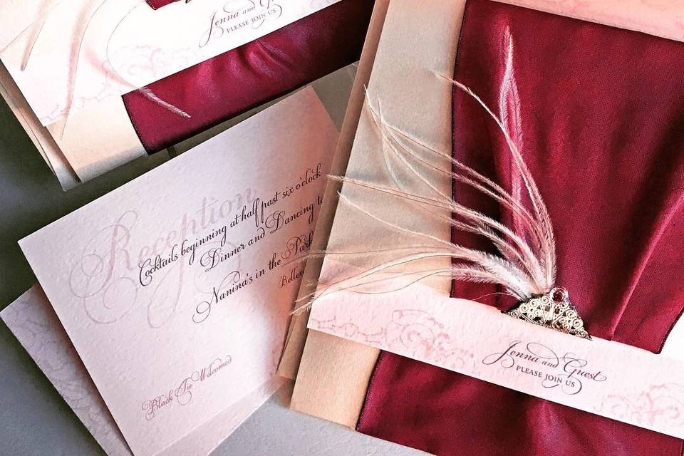 Glam feather invitation suite