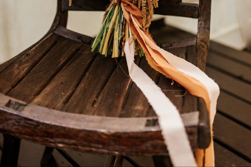 Wedding flowers on a chair