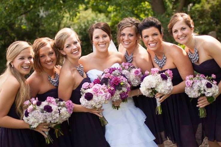 Bride and bridesmaids with their bouquets