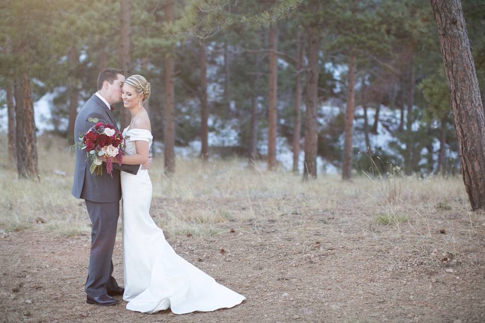 Bride and groom outdoors