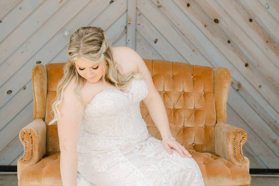 Bride on vintage sofa