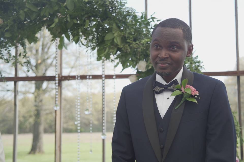 Groom crying tears of joy