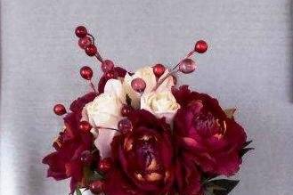 Bridesmaid bouquet, peonies, white roses, and crystal berries.