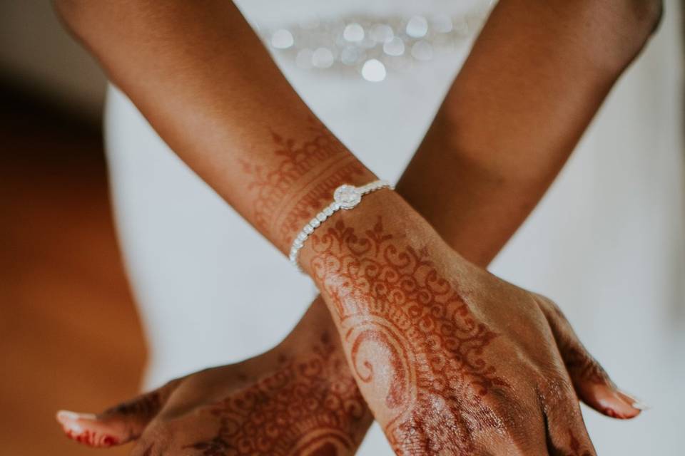 Henna hands of a bride.