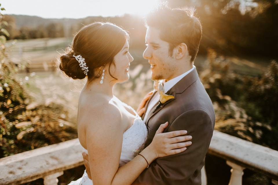 Bride and groom sunset