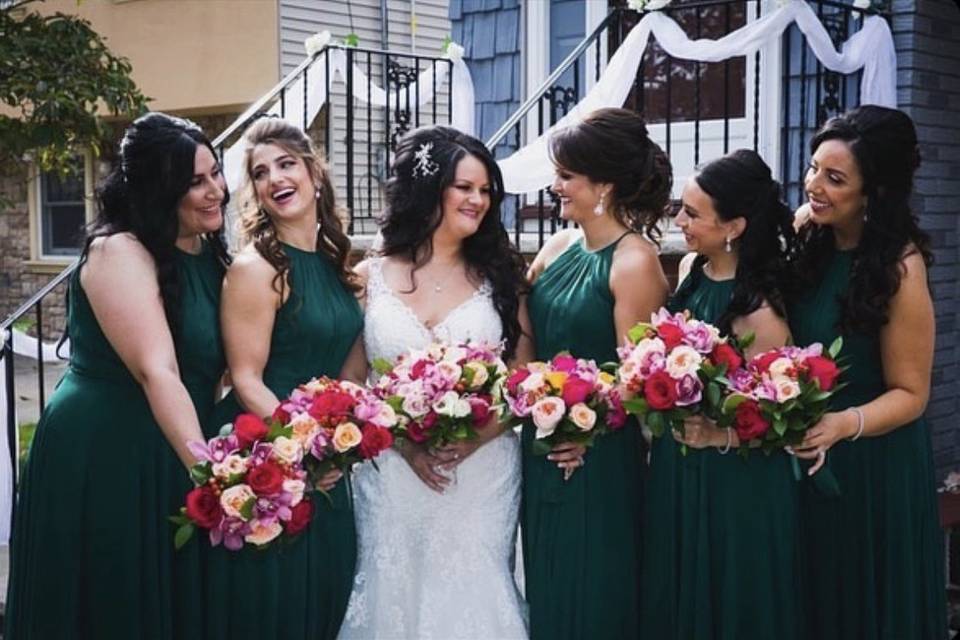 hot pink and green bridesmaid dresses