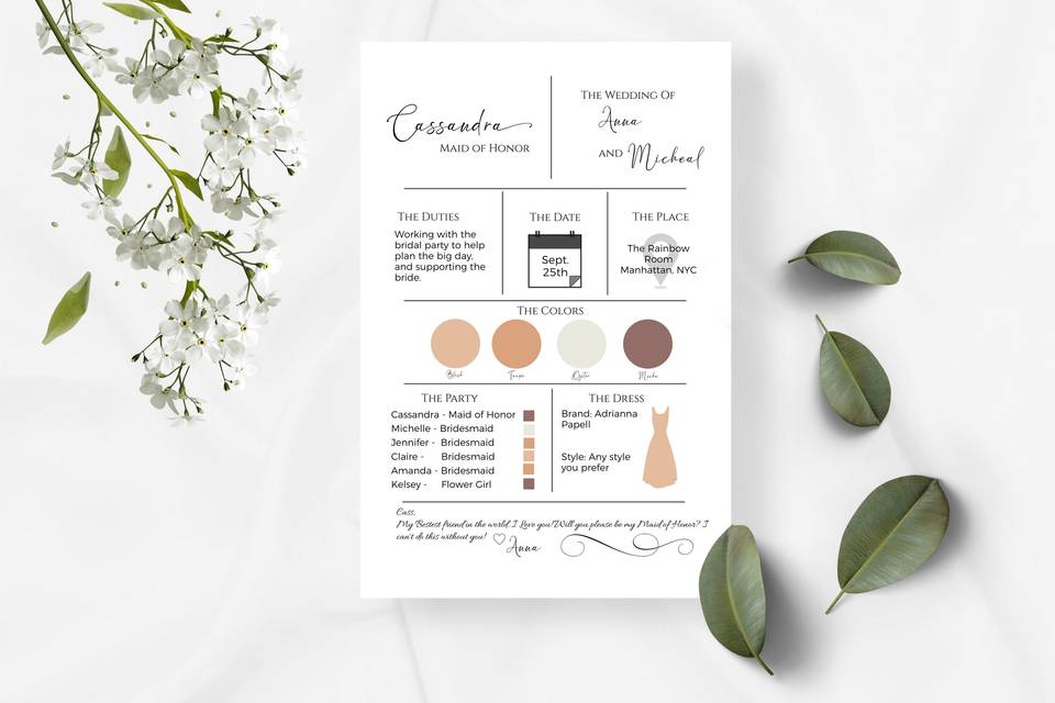 Sample Bridesmaid Info Card