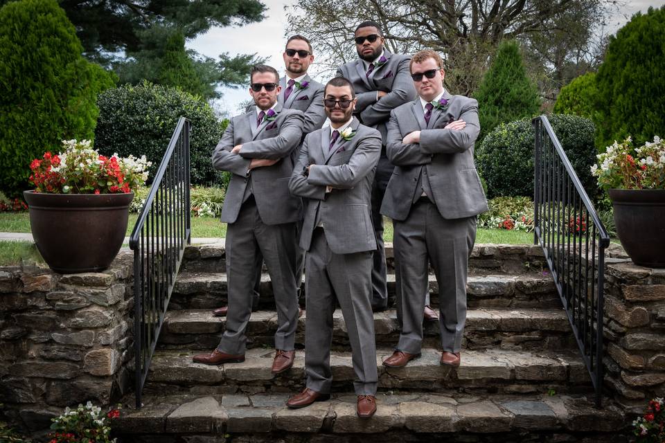 Wedding party on the stairs