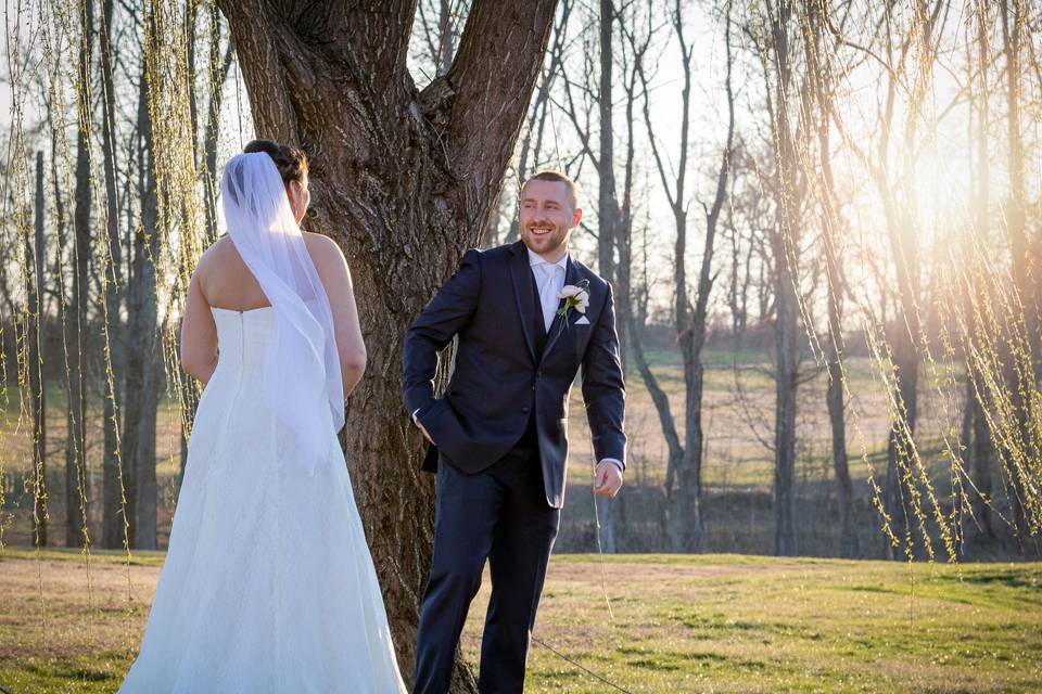 Newlyweds posing after their ceremony