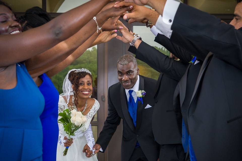 Wedding party with a young guest