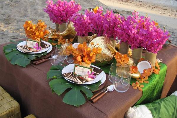 R Jack Balthazar beach wedding flowers orchids bamboo