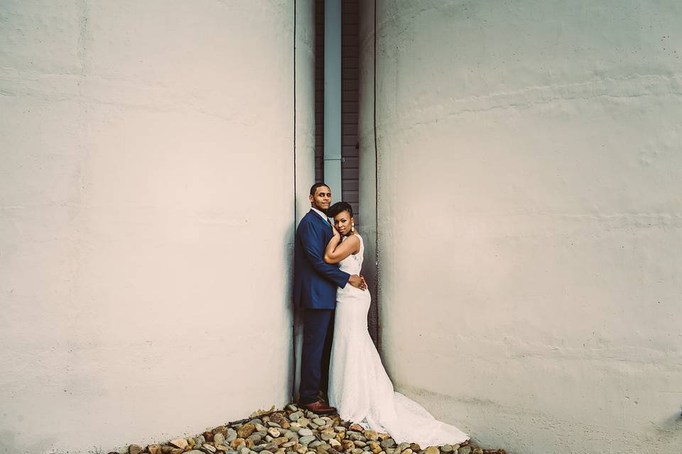 Couple by the silos