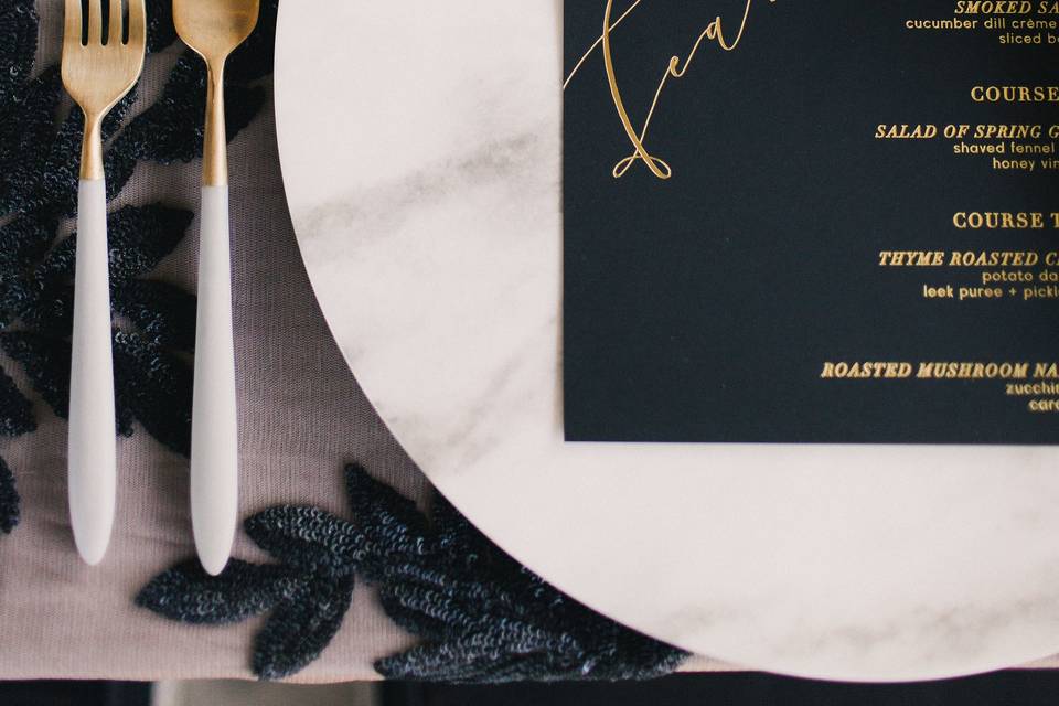 Gold foil menu