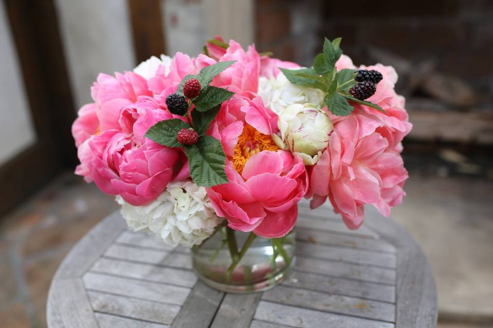 A gorgeous Peony and Blackberry arrangement for a bridal shower - Royal Bee Florals and Events