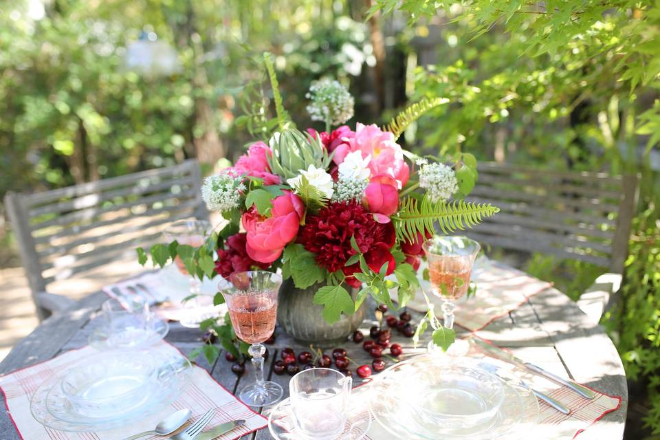Beautiful peony arrangement for a bridal brunch - royal bee florals and events