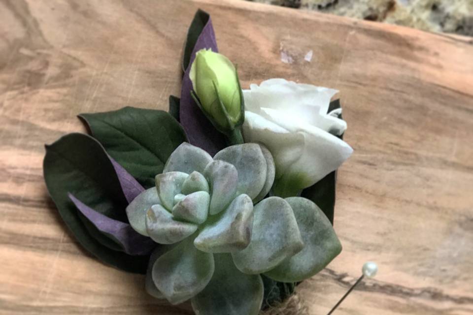 purple and green Succulent wedding boutonnière - Royal Bee Florals and Events