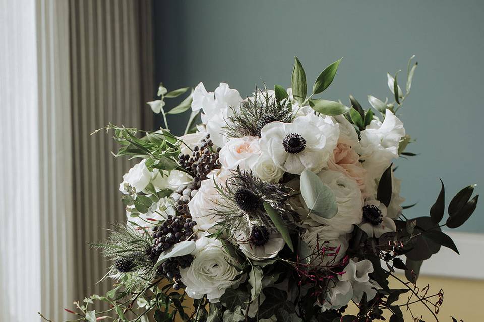 White and blush cascade bridal bouquet - royal bee florals and events