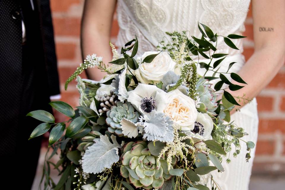 Eucalyptus and succulent bridal bouquets - Burgundy, White and Blue dark and moody Bridal Bouquet - Royal Bee Florals and Events