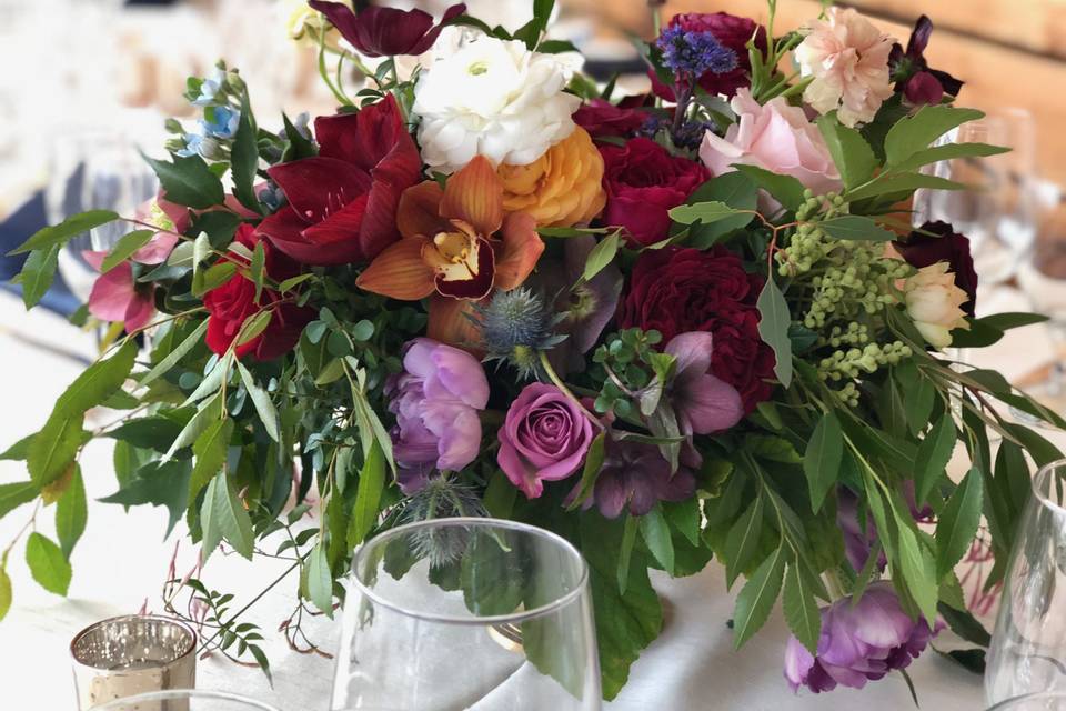 Jewel tone centerpiece  - Royal Bee Florals and Events