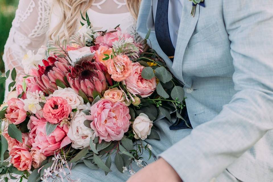 Lush Boho Peony and Protea Bouquets