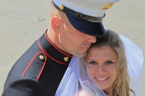 Bride and United States Marine, Beach Wedding Coronado, CA