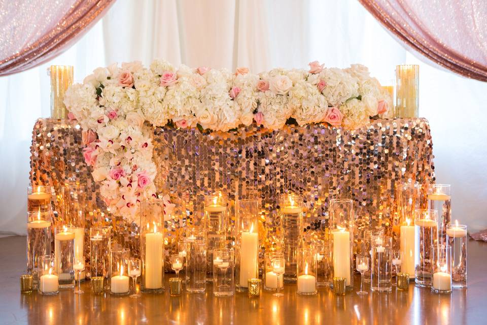 Head table arrangement and candle lights