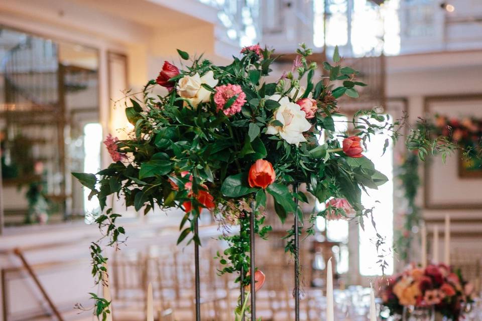 Round table setup with centerpiece